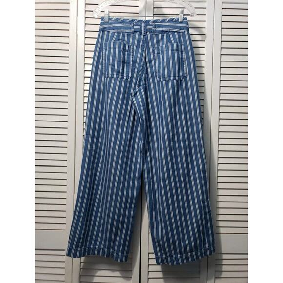 American Eagle Rail Road Pants Women's Size 2 Blue Striped Tie Waist Wide Leg - Picture 5 of 13